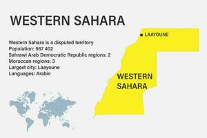 carte très détaillée du sahara occidental avec drapeau, capitale et petite carte du monde vecteur