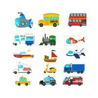 véhicule dessin animé illustration. jouet transport ensemble dans vecteur, le coloré version. jouets pour enfant Jeux. vecteur