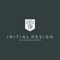 vw monogramme avec pilier et bouclier logo conception, luxe et élégant logo pour légal raffermir vecteur
