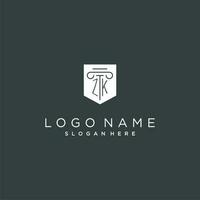 zk monogramme avec pilier et bouclier logo conception, luxe et élégant logo pour légal raffermir vecteur