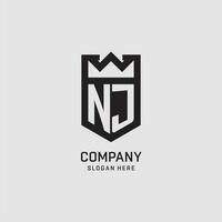 initiale New Jersey logo bouclier forme, Créatif esport logo conception vecteur