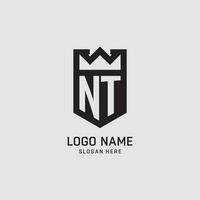 initiale NT logo bouclier forme, Créatif esport logo conception vecteur