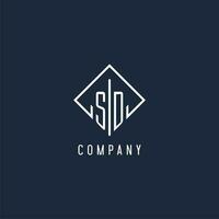 Dakota du Sud initiale logo avec luxe rectangle style conception vecteur