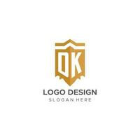 monogramme dk logo avec bouclier géométrique forme, élégant luxe initiale logo conception vecteur