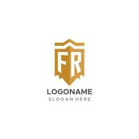 monogramme fr logo avec bouclier géométrique forme, élégant luxe initiale logo conception vecteur