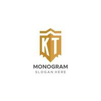 monogramme kt logo avec bouclier géométrique forme, élégant luxe initiale logo conception vecteur