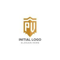 monogramme pv logo avec bouclier géométrique forme, élégant luxe initiale logo conception vecteur