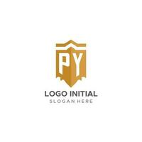 monogramme py logo avec bouclier géométrique forme, élégant luxe initiale logo conception vecteur