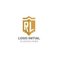 monogramme rl logo avec bouclier géométrique forme, élégant luxe initiale logo conception vecteur