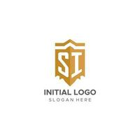 monogramme si logo avec bouclier géométrique forme, élégant luxe initiale logo conception vecteur
