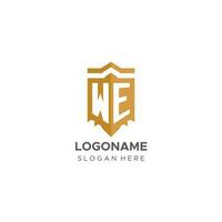 monogramme nous logo avec bouclier géométrique forme, élégant luxe initiale logo conception vecteur