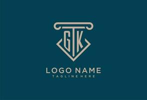 gk initiale avec pilier icône conception, nettoyer et moderne avocat, légal raffermir logo vecteur