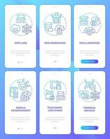 Les données Lac bleu pente mobile app écrans. espace de rangement usage les industries procédure pas à pas 3 pas graphique instructions avec linéaire concepts. interface utilisateur, ux, gui modèle vecteur
