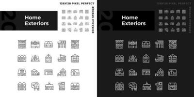 Accueil extérieurs pixel parfait linéaire Icônes ensemble pour sombre, lumière mode. réel biens agence. achat propriété. détaché maison. mince ligne symboles pour nuit, journée thème. isolé illustrations. modifiable accident vasculaire cérébral vecteur