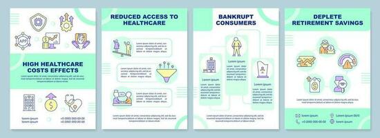 haute soins de santé Coût effets bleu brochure modèle. brochure conception avec linéaire Icônes. modifiable 4 vecteur mises en page pour présentation, annuel rapports