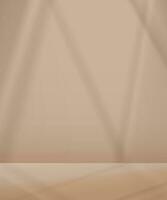 Contexte studio podium afficher avec ombre ligne, lumière réflexion sur beige arrière-plan, vecteur vide mur pièce avec lumière du soleil, verticale bannière pour nourriture et boisson produit dans l'automne vente, hiver Festival