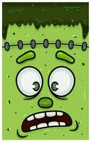 incrédule expression de vert zombi visage personnage dessin animé. fond d'écran, couverture, étiquette et emballage conception. vecteur