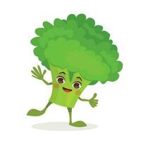 légume dessin animé personnage - brocoli. légume avec une affronter, bras et jambes. vecteur graphique.