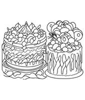 gâteau coloration page. anniversaire gâteau coloration page pour des gamins et adultes. milieu contenu coloration page pour amazone kdp. coloration page de gâteau vecteur
