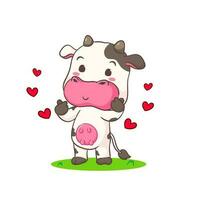 mignonne vache pose l'amour main signe dessin animé personnage. adorable animal concept conception. isolé blanc Contexte. vecteur illustration