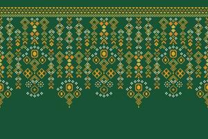 ethnique géométrique en tissu modèle traverser point.ikat broderie ethnique Oriental pixel modèle vert Contexte. abstrait, vecteur, illustration. texture, vêtements, cadre, décoration, motifs, soie fond d'écran. vecteur