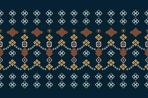ethnique géométrique en tissu modèle traverser point.ikat broderie ethnique Oriental pixel modèle marine bleu Contexte. abstrait, vecteur, illustration. texture, vêtements, cadre, décoration, motifs, soie fond d'écran. vecteur
