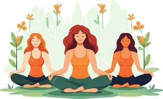 Trois les filles Faire illustration, international yoga jour, yoga journée bannière, yoga journée Contexte vecteur