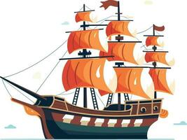 océan voyage explorant le maritime industrie sur une nautique navire, explorer une dessin animé bateau voile sur le mer, une maritime périple attend. piraté navire vecteur illustration
