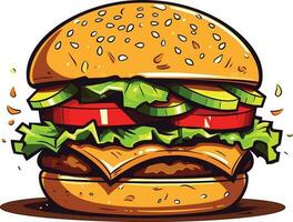 coloré Frais nourriture pain, fromage, fruit, et des légumes sur blanc arrière-plan, Burger illustration sur isolé blanc Contexte vecteur