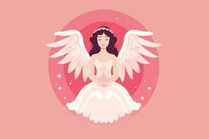 magnifique Fée avec un angélique aura illustration, ange avec ailes illustration dans rose Contexte vecteur
