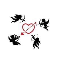 Cupidon icône ensemble. l'amour et la Saint-Valentin journée symbole. Cupidon tournage La Flèche. isolé vecteur noir silhouette image
