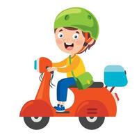 enfant drôle conduisant une moto colorée vecteur