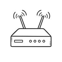 Wifi routeur griffonnage. sans fil l'Internet routeur dans esquisser style. main tiré vecteur illustration isolé sur blanc Contexte.