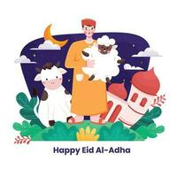 mignonne eid Al adha illustration avec vache et mouton vecteur
