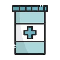 Conteneur médecine prescription équipement de soins de santé ligne médicale et icône de remplissage vecteur