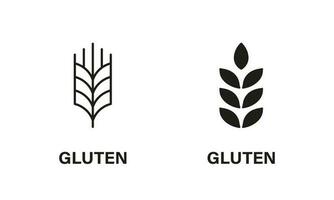 gluten Ingrédients ligne et silhouette icône ensemble. blé allergie produit noir pictogramme. biologique céréale la graine symbole collection sur blanc Contexte. isolé vecteur illustration.