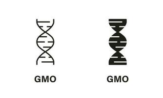 organisme génétiquement modifié silhouette et ligne icône ensemble. génétiquement modifié symbole. seulement éco Naturel biologique produit. organisme génétiquement modifié noir signe. Naturel en bonne santé nourriture concept. isolé vecteur illustration.