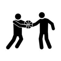 joueurs de basket-ball avec l'icône de style de silhouette de sport de loisirs de balle vecteur