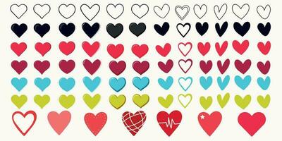 cœurs gros vecteur ensemble de différent formes et concepts logos ou Icônes, l'amour et se soucier, santé, géométrique et faible poly, collection de cœur formes symboles