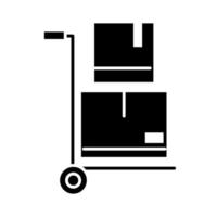 emballage de livraison transport de charrette à bras avec des boîtes en carton distribution logistique expédition de marchandises icône de style silhouette vecteur