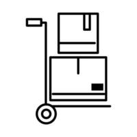 emballage de livraison transport de charrette à bras avec des boîtes en carton distribution logistique expédition de marchandises icône de style de ligne vecteur