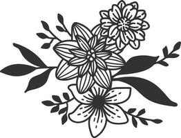 main tiré griffonnage floral bouquet. noir et blanc vecteur illustration.