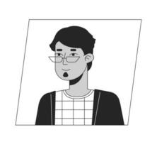 élégant brunette homme dans des lunettes noir blanc dessin animé avatar icône. adulte musulman. modifiable 2d personnage utilisateur portrait, linéaire plat illustration. vecteur visage profil. contour la personne tête et épaules