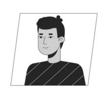 Beau brunette Jeune homme noir blanc dessin animé avatar icône. modifiable 2d personnage utilisateur portrait, linéaire plat illustration. vecteur visage profil. contour la personne tête et épaules