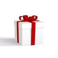 3d rendre réaliste cadeau boîte avec rouge arc. papier boîte avec rouge ruban et ombre isolé sur blanc Contexte. vecteur illustration