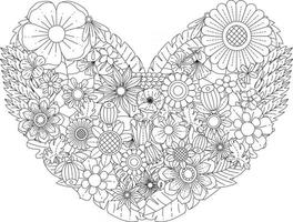 Coloriage de fleurs de mandala pour adultes et enfants motifs d'ornements floraux orientaux en forme de coeur vector illustration