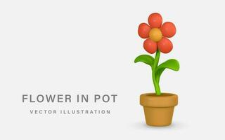 3d mignonne coloré fleur dans une pot. camomille dans dessin animé style. vecteur illustration