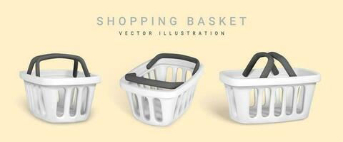 3d vide blanc achats panier. achats concept. vecteur illustration