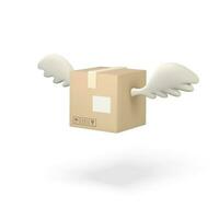 3d en volant parcelle avec ailes. carton livraison emballage. livraison un service concept. vecteur illustration