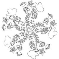 papillon naturel motif floral fleur jardin contour monogramme coloriage page vecteur